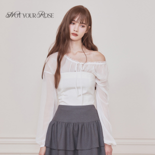 雪紡衫 Notyourrose春夏時尚 拼接ins款 木耳松緊設計長袖 女氣質(zhì) 女裝