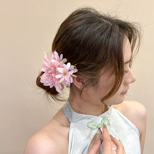 早春超仙花朵發夾邊夾側邊碎發鴨嘴夾海邊度假風拍照發卡夾子頭飾