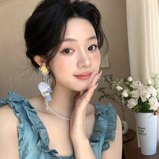 重工度假風鈴蘭花串珠流蘇耳環女仙氣耳釘森系長款 耳飾品 夸張個性