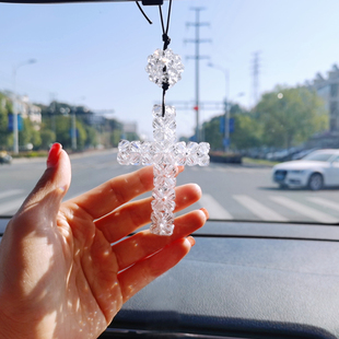 水晶十字架汽車掛件掛飾 送家人弟兄姊妹小禮物 手工串珠車載飾品