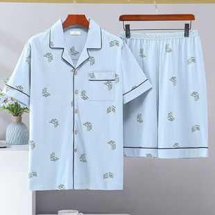 100%純棉睡衣男短袖 可外穿大碼 寬松夏天男士 夏款 家居服套裝 夏季