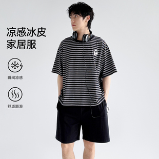 男可外穿套裝 夏季 情侶睡衣男卡通涼感家居服休閑大碼 純棉短袖 薄款