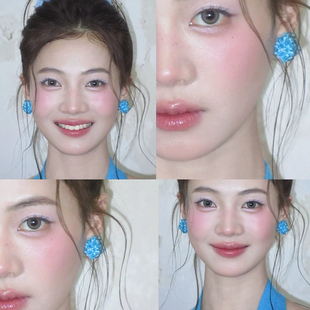 藍 藍色繡球花串珠耳釘女高級感顯白海邊度假耳環耳飾百搭 夏天