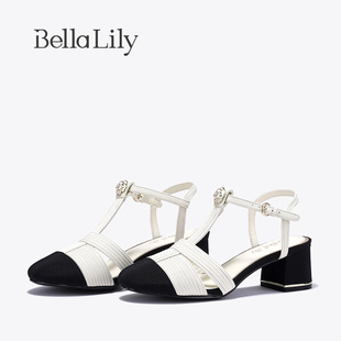 高跟女鞋 BellaLily夏季 女粗跟氣質鏤空單鞋 溫柔甜美涼鞋 新款