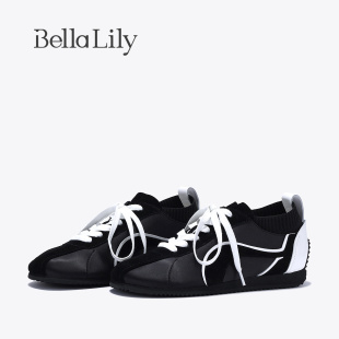 輕便軟底阿甘鞋 BellaLily夏新款 早秋小眾運動鞋 德訓鞋 女 黑色時尚