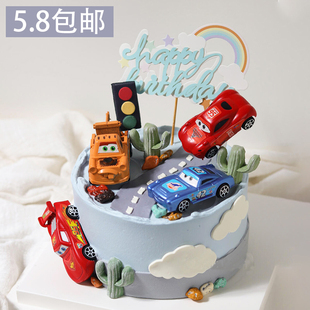 小汽車蛋糕裝 飾插件小樹配件 飾擺件卡通回力小車兒童生日甜品臺裝
