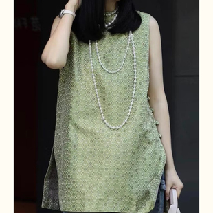 專柜撤回漂亮上衣女2025新款 國風綠色馬甲背心 輕奢高級感新中式
