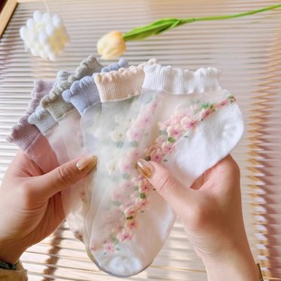 襪子女襪子船襪 花邊水晶船襪透氣吸汗短襪春夏薄款 薄款 卡絲襪夏季