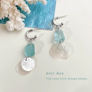 耳飾女 耳環2025新款 清涼海鹽 藍色石頭吊墜耳扣度假風適合夏天