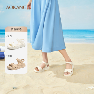 新款 2025夏季 涼鞋 松糕新款 女 奧康 外穿魔術(shù)貼沙灘鞋 女鞋