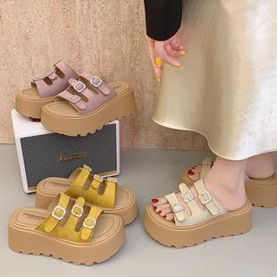 外穿復(fù)古休閑防滑松糕涼鞋 夏季 女2025新款 小個(gè)子增高厚底勃肯拖鞋