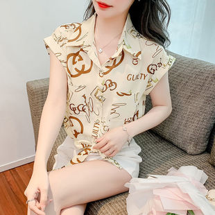 女雪紡印花小衫 清倉撿漏 襯衫 寬松短袖 上衣 專柜撤回大牌外貿韓版