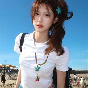 zoozmini藍(lán)色海星吊墜長(zhǎng)款 項(xiàng)鏈女海邊波西米亞彩色多巴胺串珠掛脖
