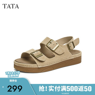 2025夏季 真皮棕色沙灘鞋 新CZS01BL5 女鞋 TATA他她復古厚底勃肯涼鞋
