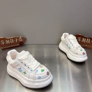 刺繡小白鞋 潮流百搭2025新款 女哆 男情侶款 厚底百搭透氣布面休閑鞋