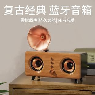 新款 復古木紋藍牙音響高顏值大音量家用木質低音炮