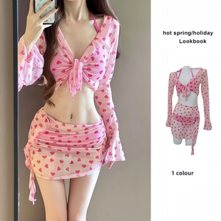 四件套泳衣女比基尼遮肉保守性感ins風多巴胺穿搭泡溫泉海邊度假