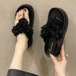 花朵人字拖女夏外穿網紅ins潮防滑沙灘夾腳松糕厚底踩屎感涼拖鞋