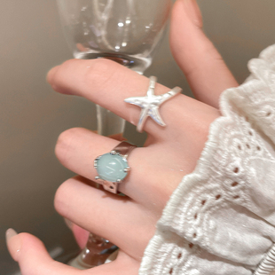 度假風 海邊氛圍感海星戒指女小眾開口可調節食指戒簡約氣質指環
