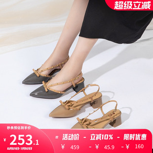 時尚 鉚釘包頭后空涼鞋 鞋 2025春季 時裝 新款 洋氣女鞋 康奈女鞋 女法式