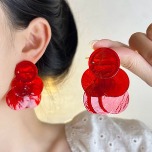 海邊度假彩色多巴胺高級(jí)耳釘飾 夏季 超仙貝殼流蘇耳環(huán)2025新款 爆款