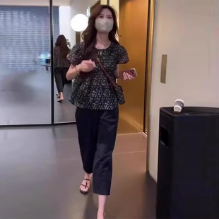 九分休閑褲 夏日絕美俏皮小套裝 襯衫 雪紡碎花短袖 兩件套 女2025新款