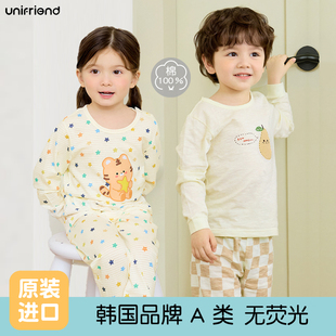 unifriend25年春夏韓國兒童睡衣純棉夏季 薄家居服男女寶寶空調服