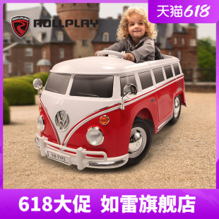 ROLLPLAY如雷兒童電動汽車寶寶四輪大眾公交巴士遙控車可坐人玩具
