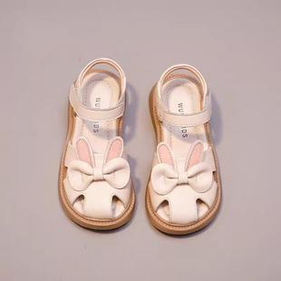 休閑小女孩公主風涼鞋 女童涼鞋 軟底真皮兒童包頭涼鞋 夏季 2025新款
