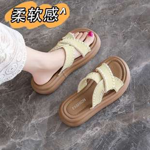 涼鞋 明星同款 松糕法式 女夏孕婦外穿2025新款 海邊沙灘 厚底一字拖鞋