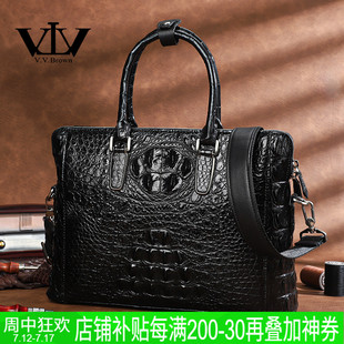 V.V.Brown意大利品牌鱷魚皮手提包男士 真皮大容量公文包 專柜正品