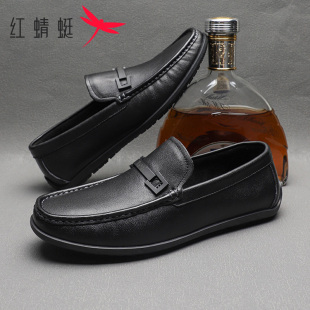 真皮透氣駕車樂福休閑皮鞋 紅蜻蜓男鞋 豆豆鞋 舒適軟底軟面男士 春季