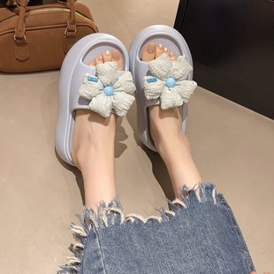 外穿厚底增高小個子防滑輕便拖鞋 溫柔氣質可愛小花涼拖鞋 女夏季