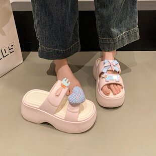外穿小個子厚底增高防滑輕便拖鞋 卡通可愛減齡小狗涼拖鞋 女夏季