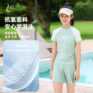 游泳裝 中大童少女初中生保守海邊度假分體式 夏季 兒童泳衣2025新款