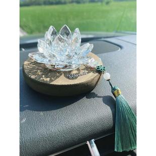 好運蓮蓮水晶荷花汽車擺件車內裝 飾品國風木質車載中控臺男女車用