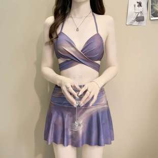 泳衣女2025年分體高腰遮肉顯瘦長袖 性感比基尼三件套 防曬平角裙式