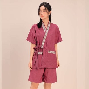足療家居服睡衣按摩洗浴中心款 男套裝 浴衣 汗蒸服女大碼 苧麻開(kāi)衫