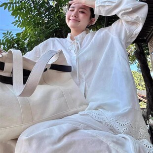 家居服套裝 新中式 長褲 休閑風(fēng)長袖 可外 簡約d白色花邊睡衣女春秋款