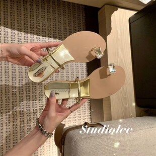 氣質水鉆鴿子f蛋涼拖夾趾內增高平底涼鞋 女夏外穿套趾沙灘坡跟拖