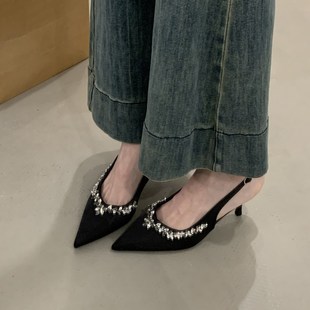 氣質單鞋 婚鞋 u尖頭水鉆法式 細跟包頭涼鞋 絕美裸色2025 伴娘高跟鞋