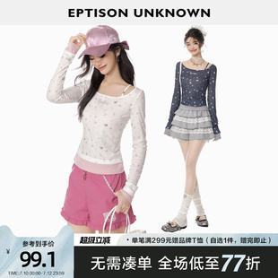 甜辣少女風(fēng)修身 短款 假兩件印花上衣 T恤女2025春夏新款 EPTISON長(zhǎng)袖