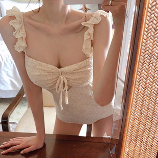 韓國ins蕾絲連體泡溫泉泳衣女性感小胸聚攏遮肚顯瘦學(xué)生高級感