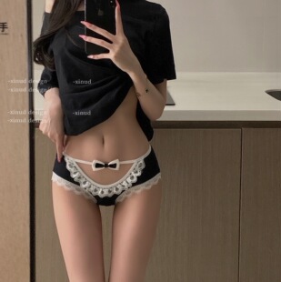 日系內褲 偷心蘿莉女仆莫代爾棉少女風低腰蝴蝶結蕾絲純欲三角短褲