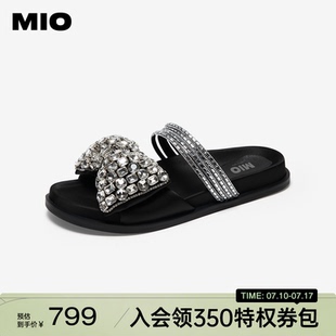 女2025夏季 平底清涼拖鞋 新款 拖鞋 優雅水鉆時裝 MIO米奧蝴蝶結涼鞋