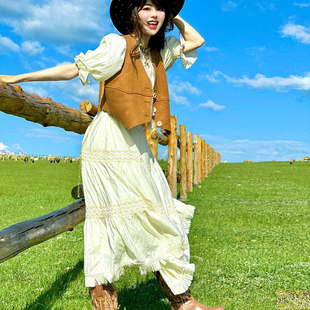 波西米亞連衣裙草原大西北陌素小姐川西拍照裙子新疆旅游穿搭女裝