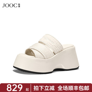羊羔毛露趾拖鞋 新款 JOOC玖詩外穿氣質涼拖2025夏季 女 重工輕奢