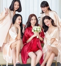 薄款 婚禮晨袍女新娘伴娘團冰絲結(jié)婚化妝睡袍紅色睡衣絲綢長款 夏季