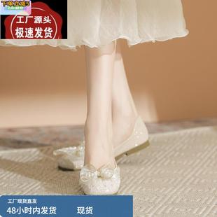 43適合腳胖寬 單鞋 香檳色超軟豆豆鞋 子女夏 大碼 配裙子鞋 女鞋