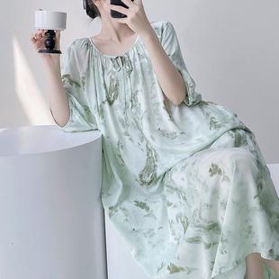 國風氣質高級感長裙綿綢睡衣大碼 棉綢新中式 睡裙女春夏季 2025新款